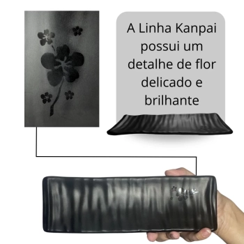 Travessa Estriada para Sushi Kanpai Restaurante Comida Japonesa Oriental Melamina Preta