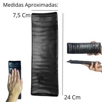 Travessa Estriada para Sushi Kanpai Restaurante Comida Japonesa Oriental Melamina Preta