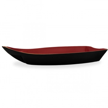 Barca Grande para Sushi 39 Cm Vermelha e Preta com Ideograma Dourado