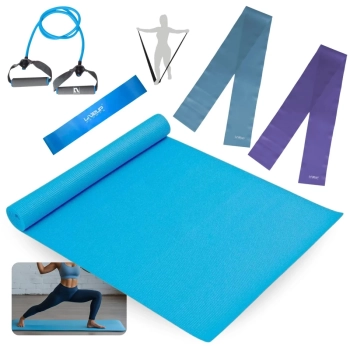 Kit Colchonete + Extensor com Ala Forte + 2 Faixas Elsticas Mdia e Forte + Mini Band Forte Treino