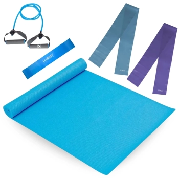 Kit Colchonete + Extensor com Ala Forte + 2 Faixas Elsticas Mdia e Forte + Mini Band Forte Treino