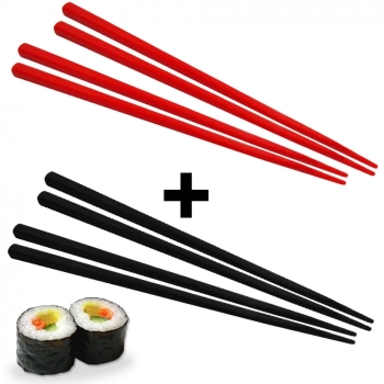 Kit 4 Pares de Hashi em Poliestireno com 2 Pares Preto + 2 Pares Vermelho