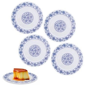 Kit Prato para Sobremesa 20cm em Melamina / Plstico Decorado Branco 4 Unidades