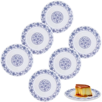 Kit Prato para Sobremesa 20cm em Melamina / Plstico Decorado Branco 6 Unidades