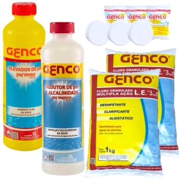 Kit 2 Cloros Granulados + Redutor de Ph e Alcalinidade (ph-)+ Elevador de Ph (ph+) + 3 Pastilhas