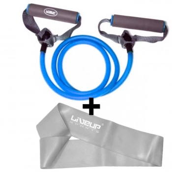 Kit Extensor Uma Via Forte Azul + Miniband Extra Forte Cinza Liveup