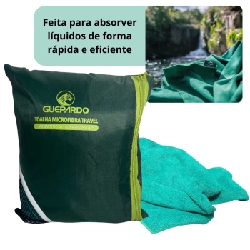 Toalha Microfibra Ultra Absorvente Verde Travel Guepardo para Viagem Camping Trilha