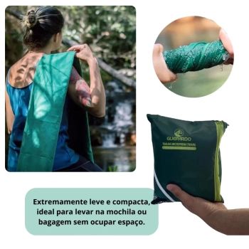 Toalha Microfibra Ultra Absorvente Verde Travel Guepardo para Viagem Camping Trilha