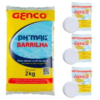 Elevador de Ph 2 Kg para Piscina Granulado Barrilha+ 3 Pastilhas 3 em 1 Genco
