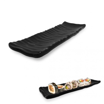 Kit 6 Travessas 24x7cm Estriada para Sushi em Melamina / Plstico Preta
