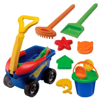 Kit Carrinho de Praia com Baldinho, 11 Pe�as + Caixa Termica Vermelha Pequena 6 L Mor