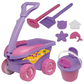 Brinquedo Infantil de Praia Areia Carrinho Cargo com Balde, Pazinha, Rastelo 11 Peas Rosa