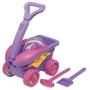 Brinquedo Infantil de Praia Areia Carrinho Cargo com Balde, Pazinha, Rastelo 11 Peas Rosa