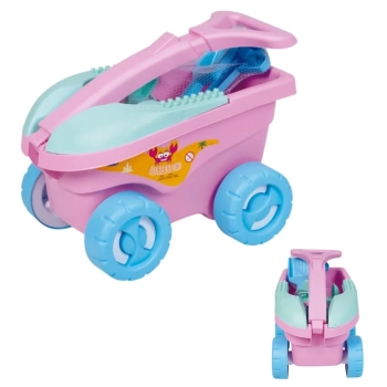 Brinquedo Infantil de Praia Areia Carrinho Cargo com Balde, Pazinha, Rastelo 11 Peas Rosa