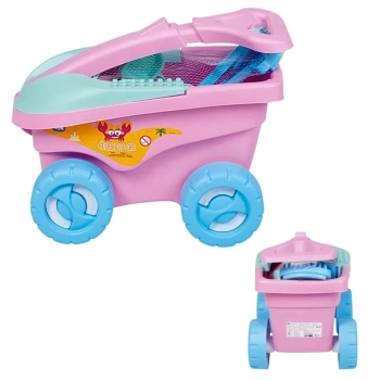 Brinquedo Infantil de Praia Areia Carrinho Cargo com Balde, Pazinha, Rastelo 11 Peas Rosa