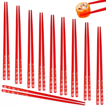 Kit 10 Pares de Hashi para Comida Japonesa 22 Cm Vermelho Decorado