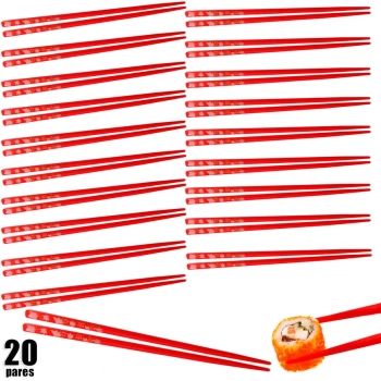 Kit 20 Pares de Hashi para Comida Japonesa 22 Cm Vermelho Decorado