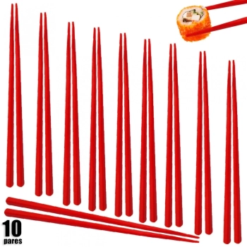 Kit 10 Pares de Hashi para Comida Japonesa 22 Cm Vermelho