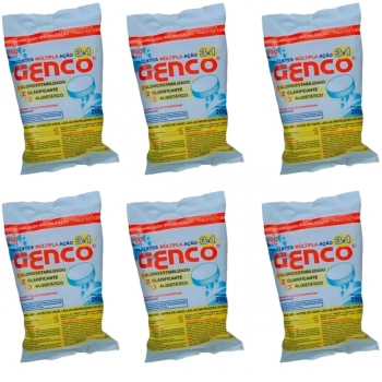 Kit 6 Pastilhas de Cloro 200gr Multipla Ao 3 em 1 Cloro com Clarificante e Algisttico