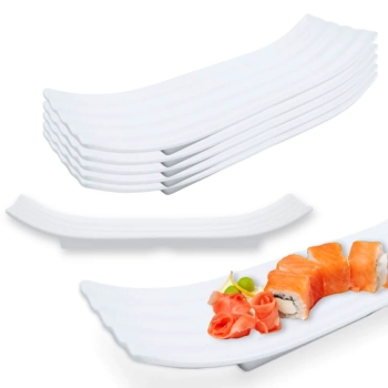 Kit 5 Travessas 36x12cm Ondulada para Sushi e Finger Food Branca