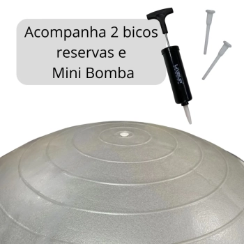 Bola Suia de Pilates Premium Anti Estouro 85 Cm Cinza + Mini Bomba Treino Academia Yoga Exercicios