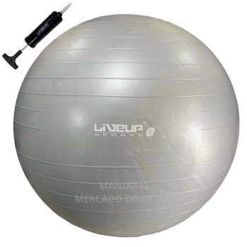 Bola Suia de Pilates Premium Anti Estouro 85 Cm Cinza + Mini Bomba Treino Academia Yoga Exercicios