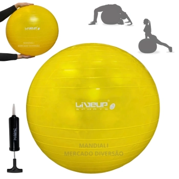 Bola Suia de Pilates Premium Anti Estouro 75 Cm Amarela + Mini Bomba Treino Academia Yoga Exercicios