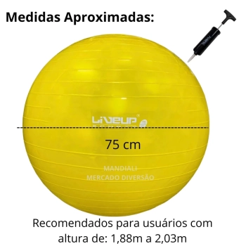 Bola Suia de Pilates Premium Anti Estouro 75 Cm Amarela + Mini Bomba Treino Academia Yoga Exercicios