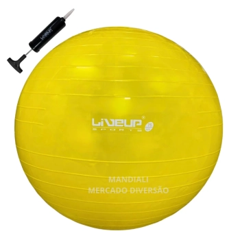 Bola Suia de Pilates Premium Anti Estouro 75 Cm Amarela + Mini Bomba Treino Academia Yoga Exercicios