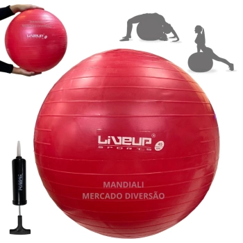 Bola Suia de Pilates Premium Anti Estouro 45cm Vermelha + Mini Bomba Treino Academia Yoga Exercicios