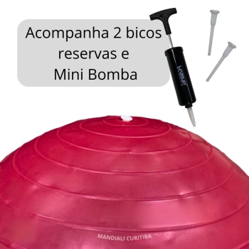 Bola Suia de Pilates Premium Anti Estouro 45cm Vermelha + Mini Bomba Treino Academia Yoga Exercicios