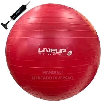 Bola Suia de Pilates Premium Anti Estouro 45cm Vermelha + Mini Bomba Treino Academia Yoga Exercicios