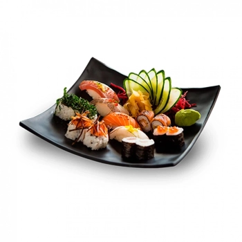 Kit 15 Pratos 15 Cm Quadrado Cncavo Preto para Sushi em Melamina / Plstico