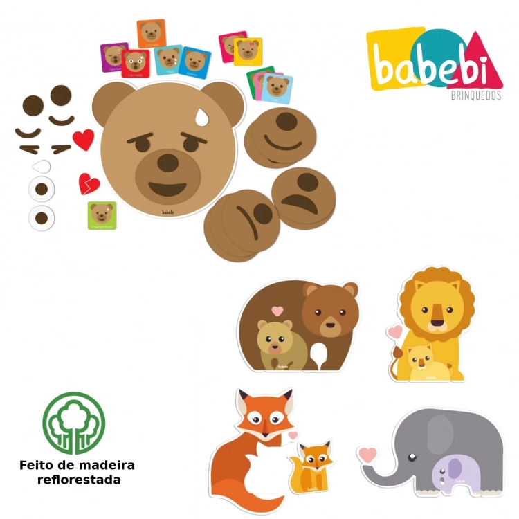 Quebra-cabeça infantil de madeira - Animais e filhotes - Babebi