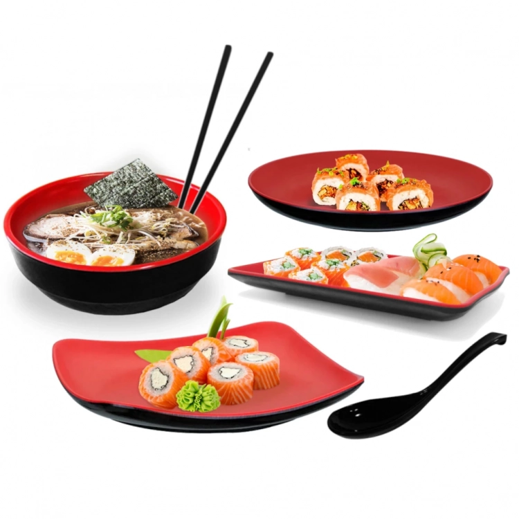 Mandiali e-Shop : Kit para Comida Japonesa 2 Tigelas + Pratos + 2 Colheres  + 2 Pares de Hashi